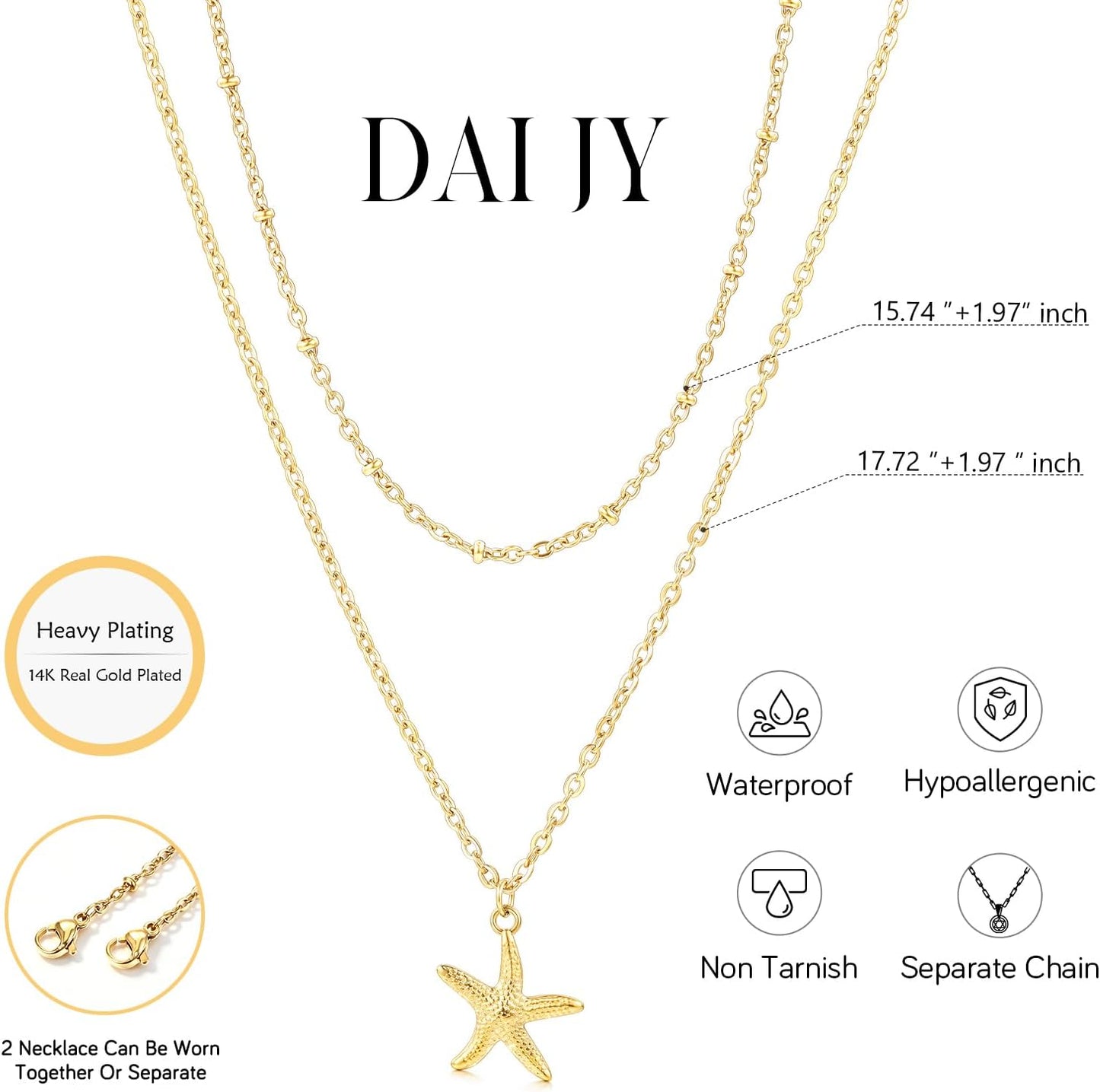 Collar de estrella de mar de playa de verano en capas para mujer, n...