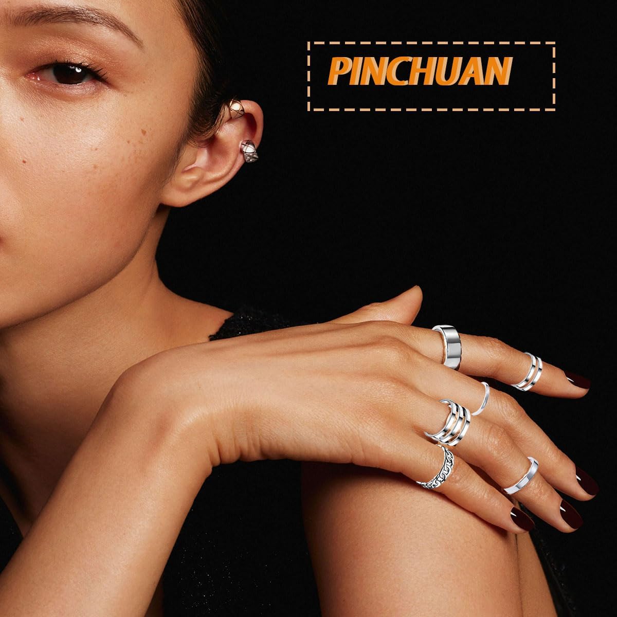 PINCHUAN Juego de 17 anillos de plata para nudillos para mujer, jue...