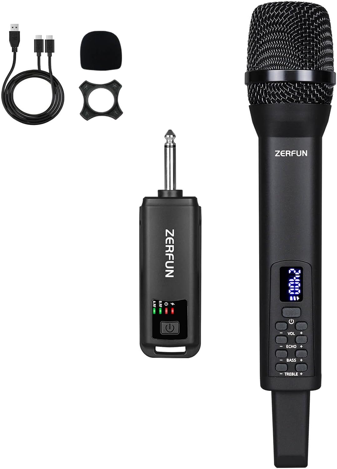 ZERFUN Micrófono inalámbrico recargable, sistema de micrófonos de m...
