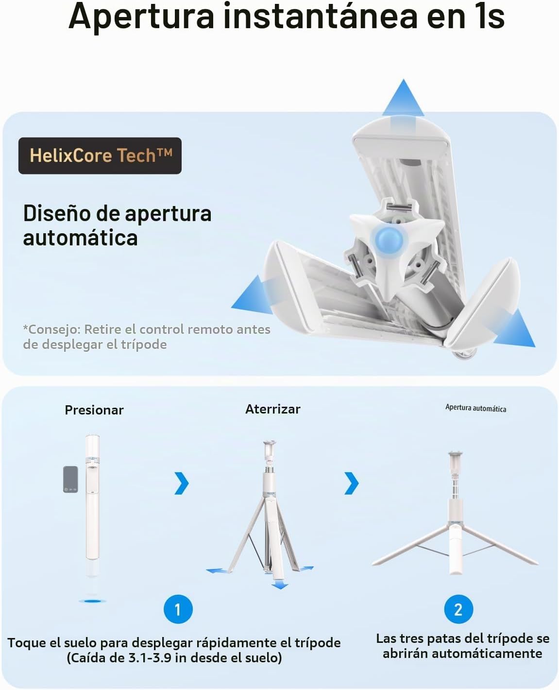 TELESIN Trípode de teléfono de apertura automática rápida de 0.1s p...