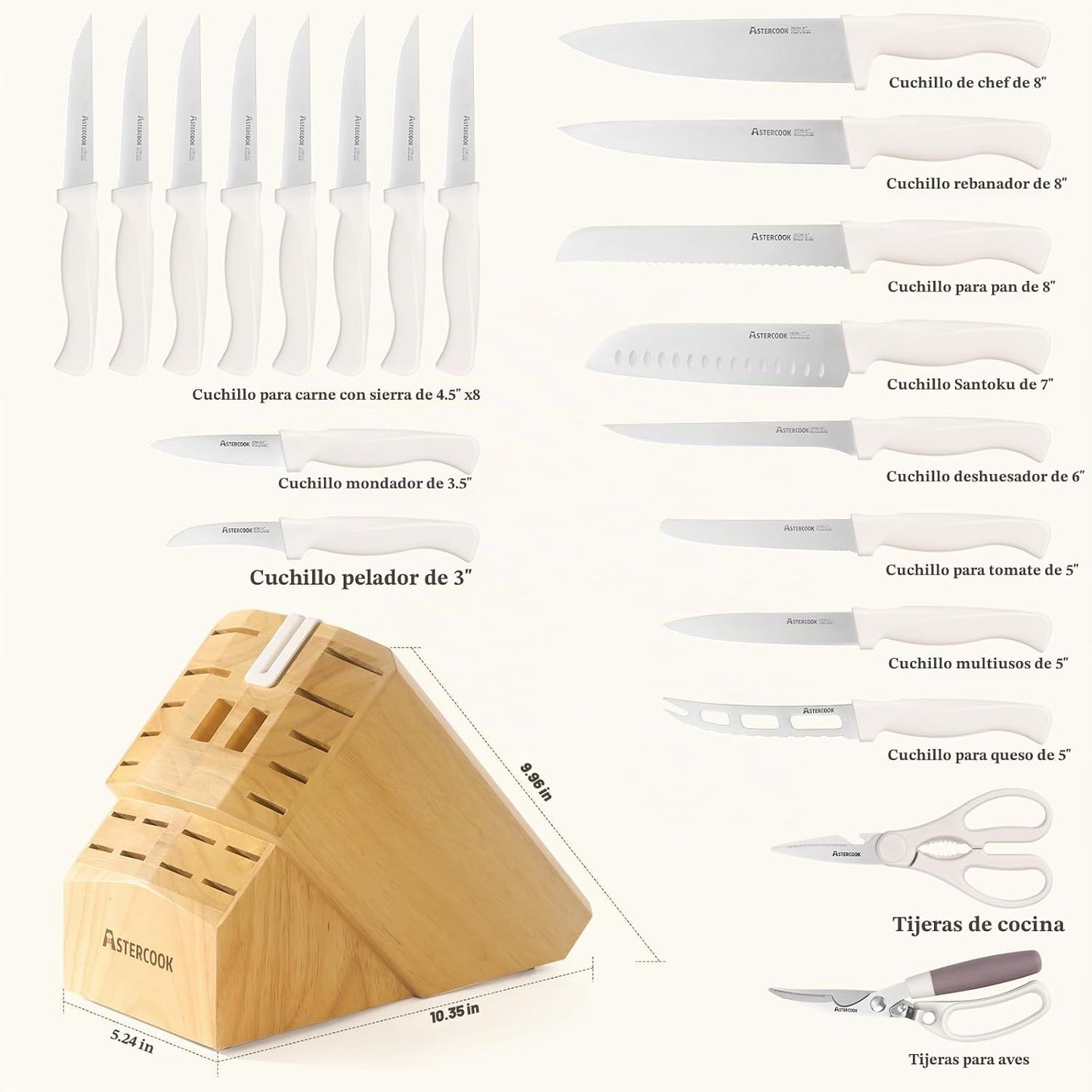 Juego de Cuchillos, Astercook Juego de Cuchillos de Cocina de 22 Pi...