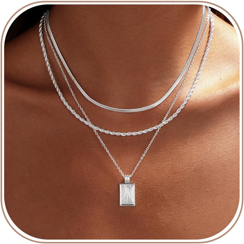 CAROVO Collar en capas de oro\/plata para mujer, chapado en oro\/pl...