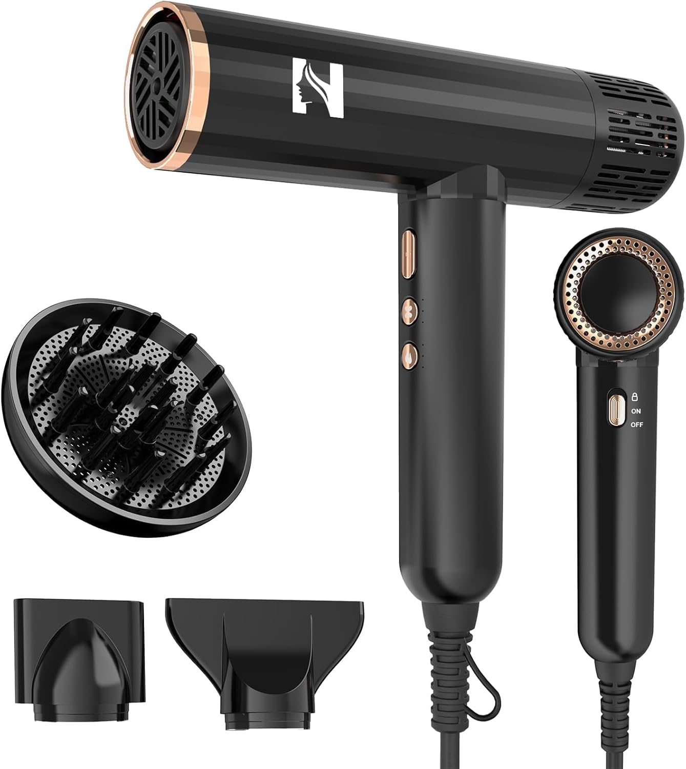 Nicebay Secador de Pelo Iónico con Difusor para Cabello Rizado, Mot...