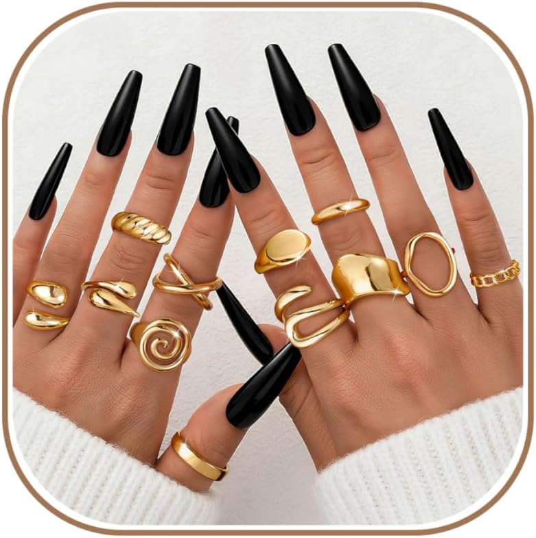 ZHESHY Anillos gruesos de oro para mujer, sin deslustre, chapados e...