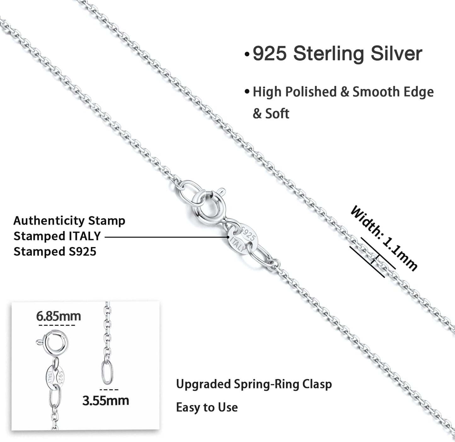 Jewlpire Cadena de plata de ley 925 para mujer, cadena de cable de...