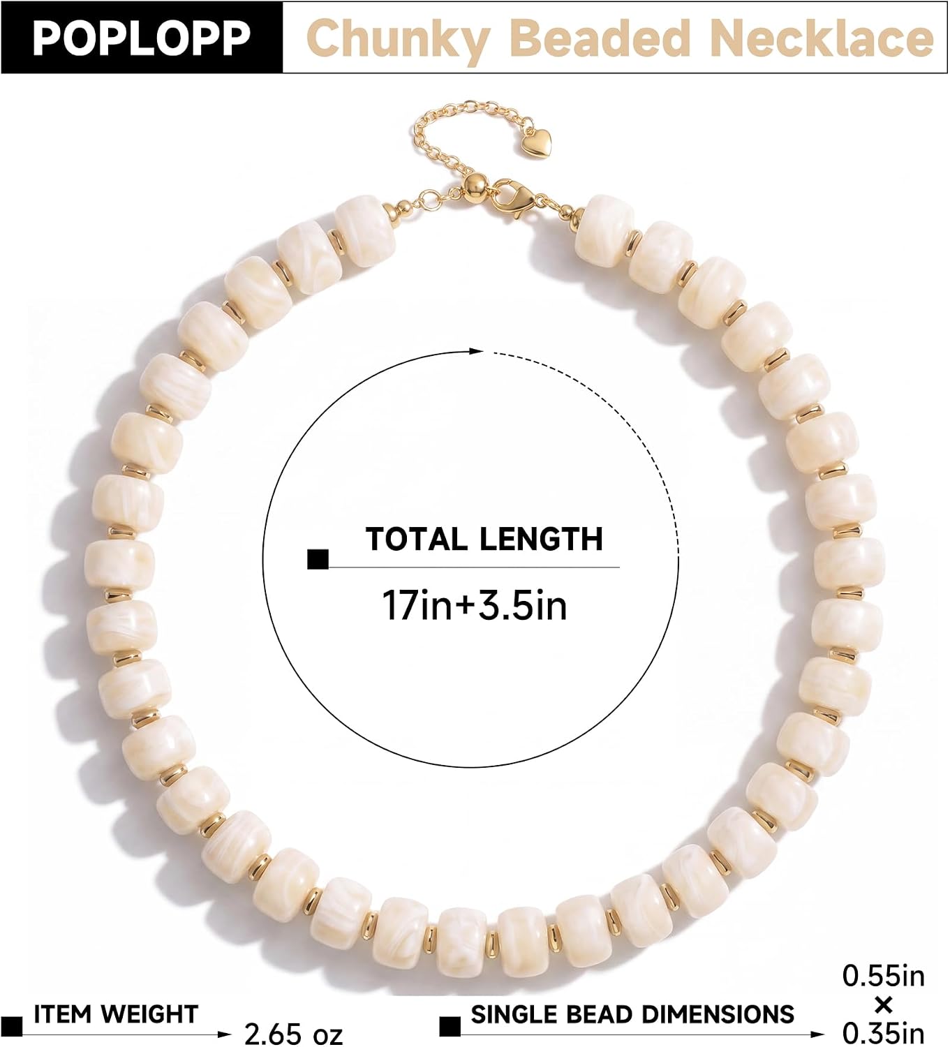 POPLOPP Collares de cuentas gruesas para mujer, gargantilla de cuen...