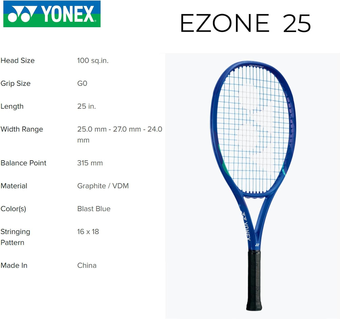 YONEX EZONE 25 Blast Blue - Raqueta de tenis pre-encordada de grafi...