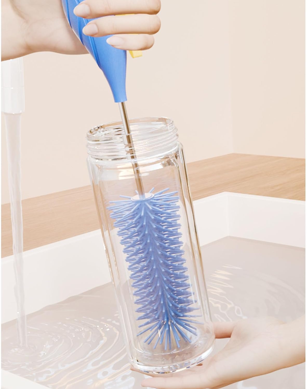Qinwuwu Cepillo limpiador de botellas de silicona semiautomático pa...