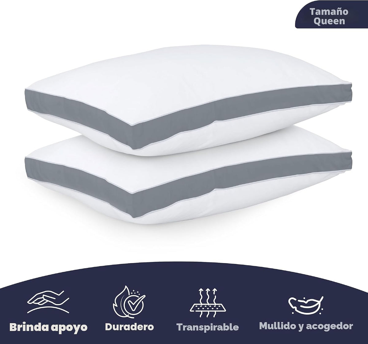 Utopia Bedding - Juego de 2 almohadas para dormir tamaño Queen (gri...