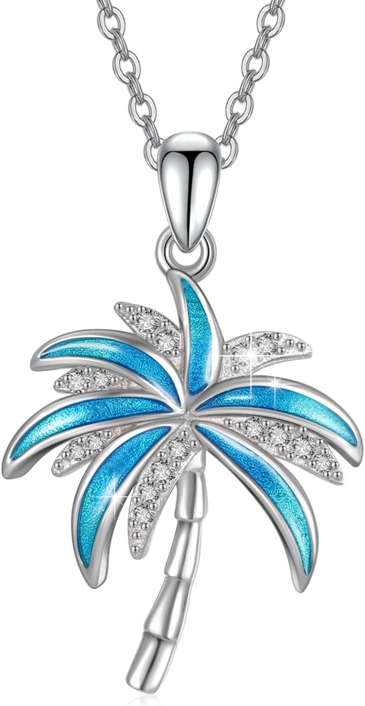 Collar de plata de ley S925 con diseño de árbol de coco para hombre...
