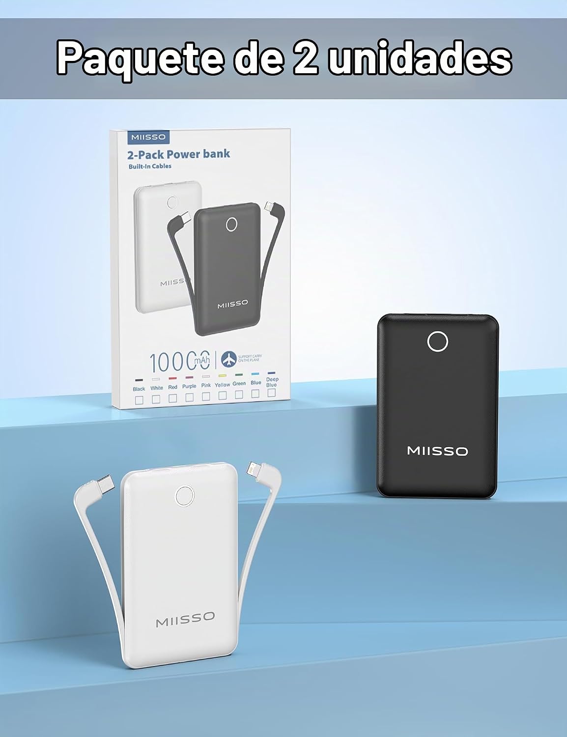 Mini cargador portátil de 10000mAh con cable integrado, banco de en...