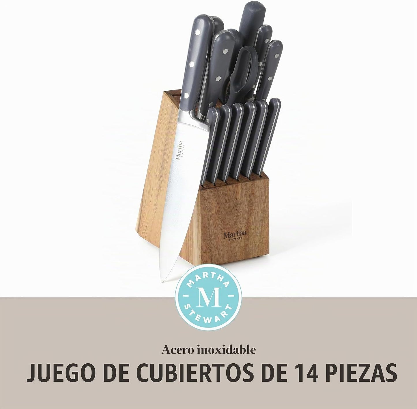 Martha Stewart Eastwalk Juego de 14 cuchillos de acero inoxidable d...