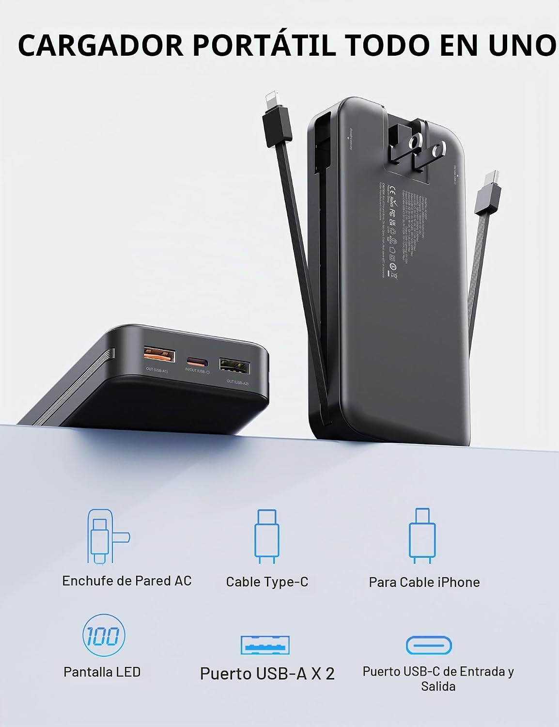 Nusyddy Cargador Portátil 20000mAh Carga Rápida w\/Enchufe De Pared...