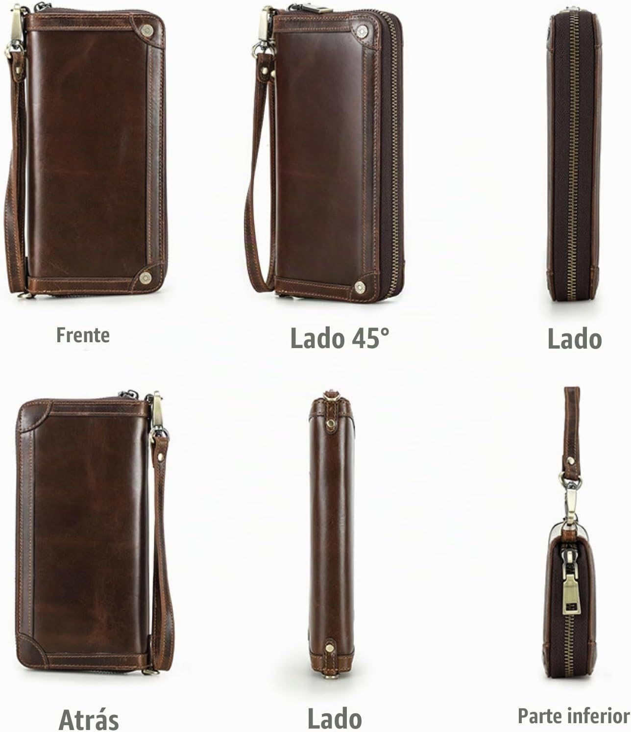 Cartera de mano de piel auténtica aceitada de grano superior para h...