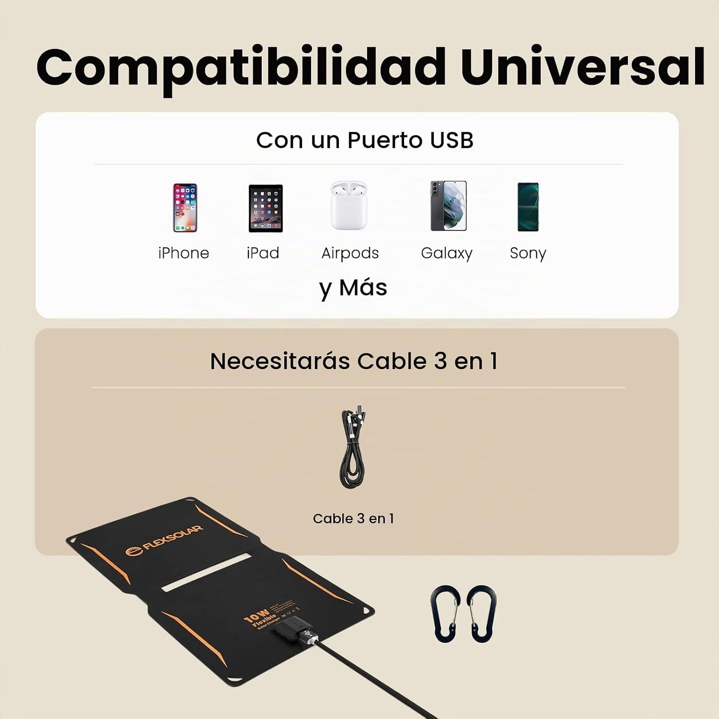 FlexSolar 10W Cargadores solares portátiles 5V USB pequeños, panele...