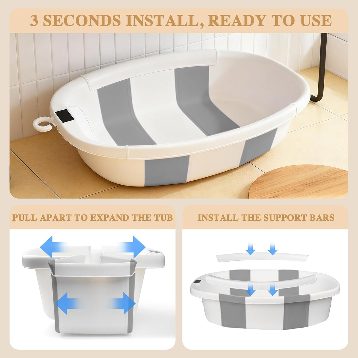 Bañera para bebé EverKiddo, tina de baño para bebé con termómetro y...