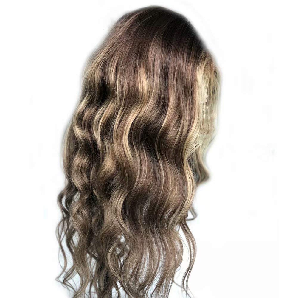 oulaer Peluca de cabello humano ondulado rubio ombré, encaje de 13...