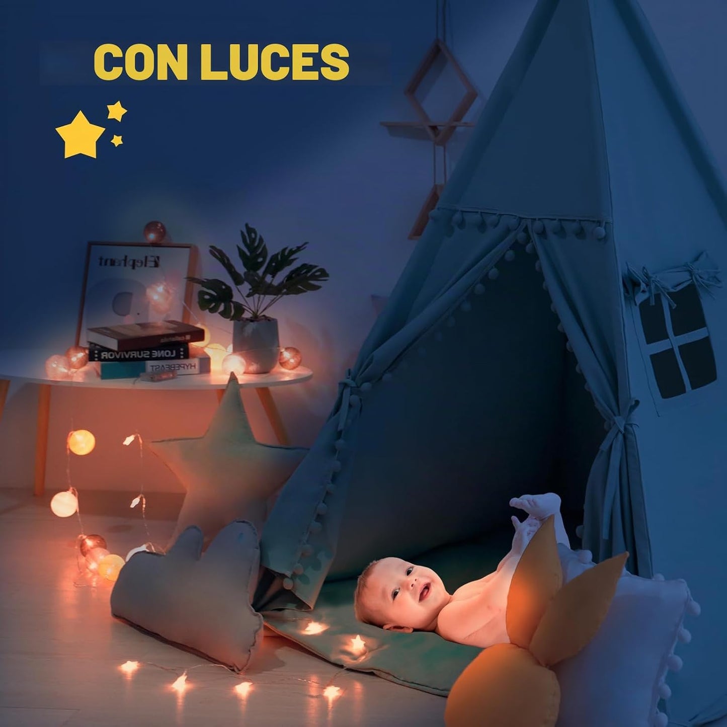 RONGFA Tienda de campaña tipo tipi para niños con alfombrilla, luce...