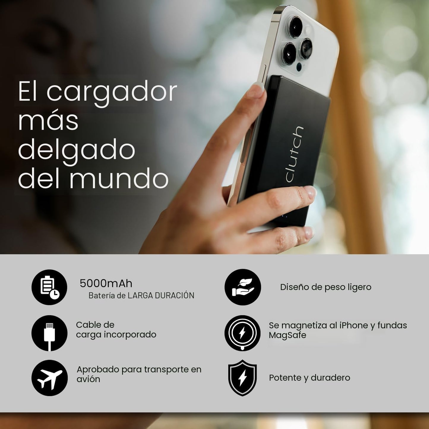 Clutch - Cargador portátil USB-C Pro - Compatible con iPhone 15, 16...