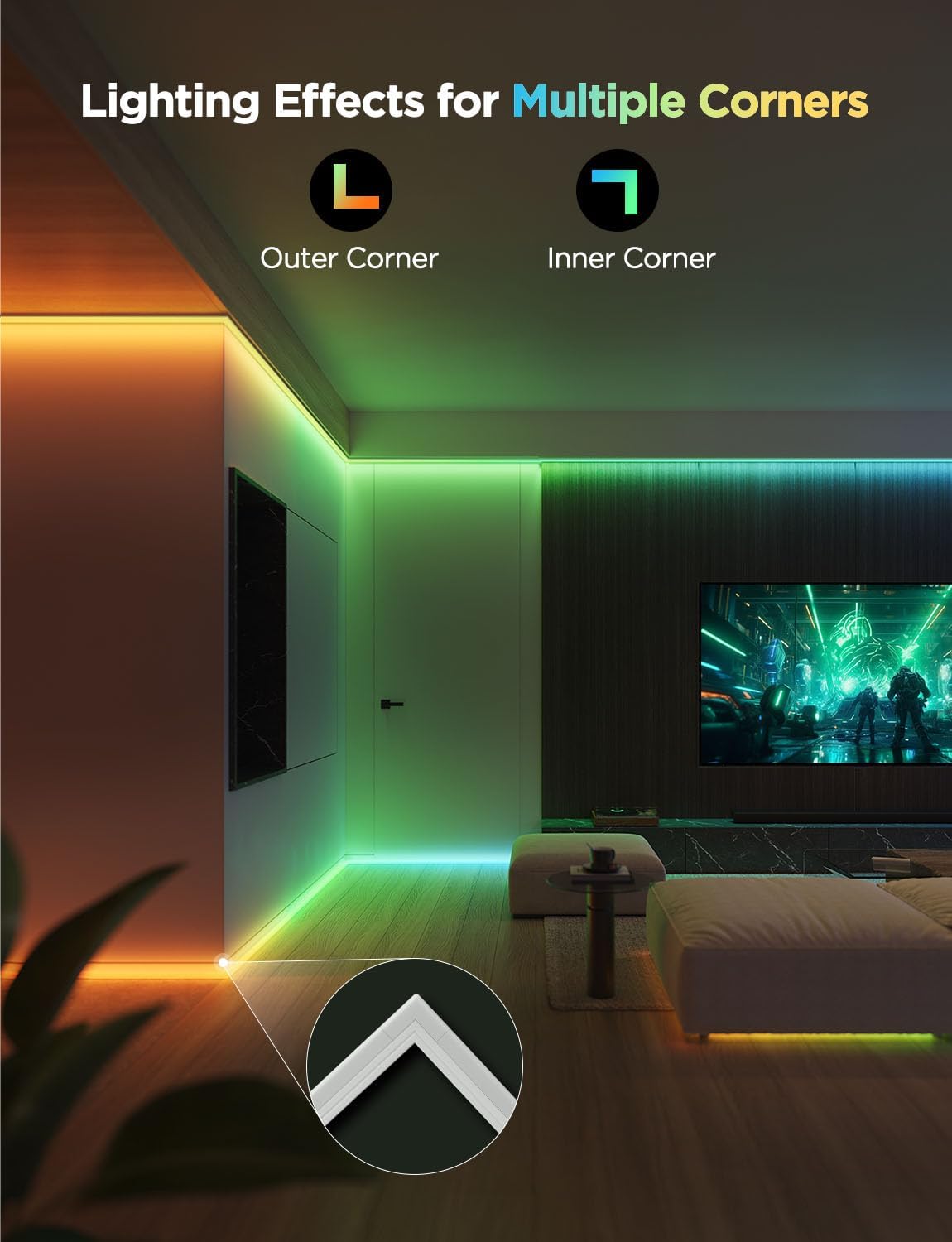 Govee RGBIC - Tira de luces LED de 16.4 pies con cubiertas, luces L...