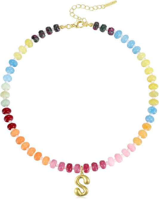 KissYan Collares con inicial para mujer, collar de cuentas de color...