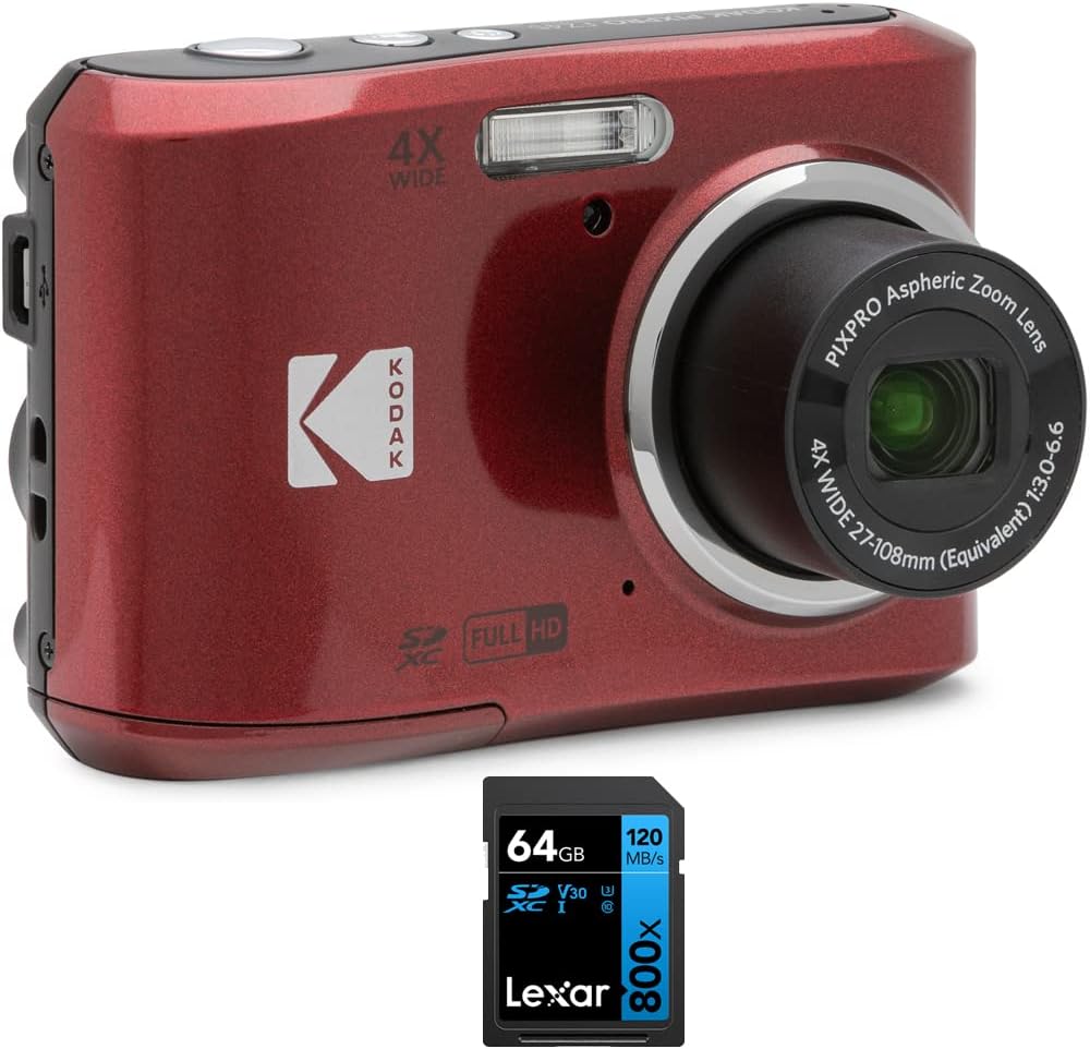 Kodak FZ45RD PIXPRO - Cámara digital de 16 MP con Lexar 64 GB de al...