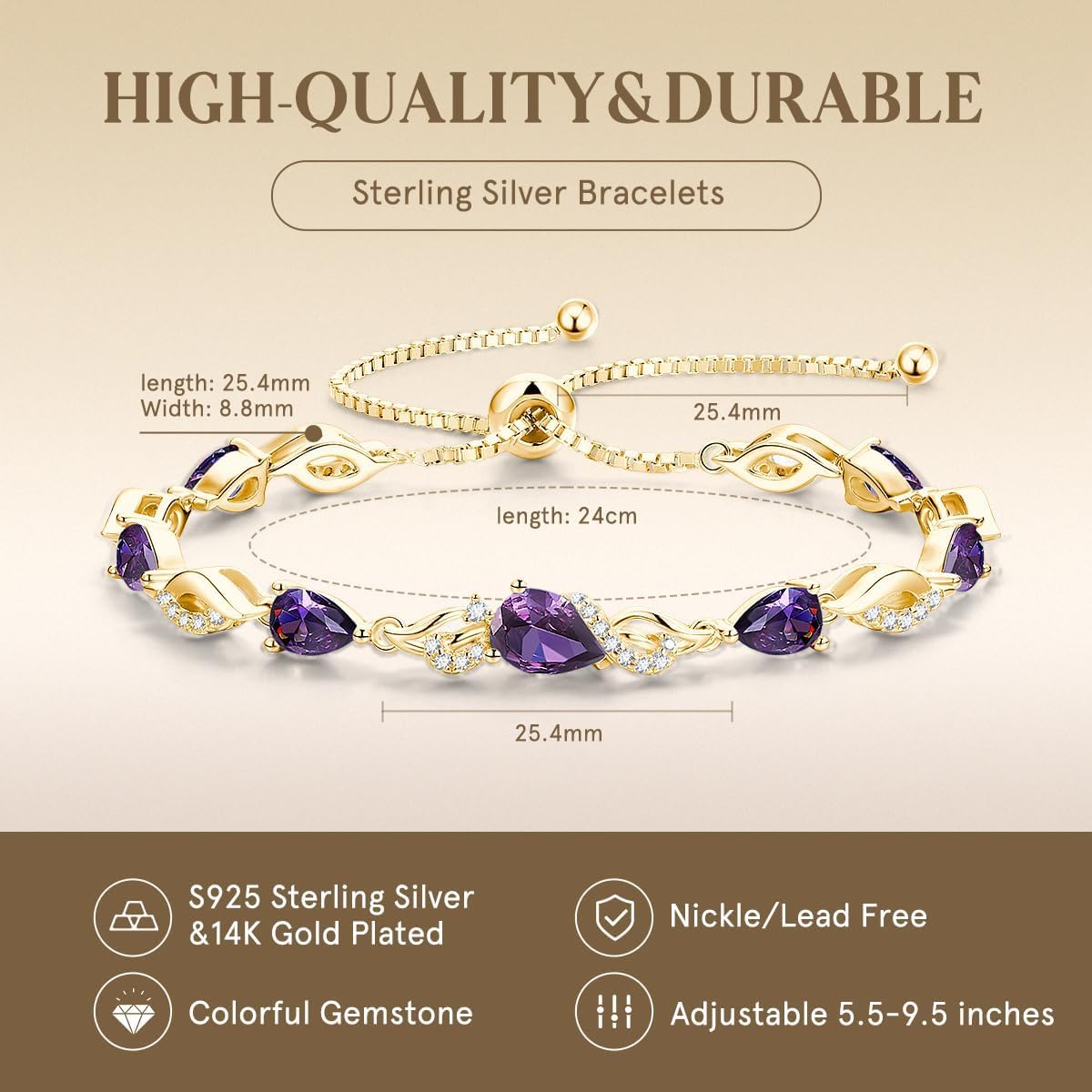 FANCIME Pulsera de tenis ajustable con piedra natal para mujer | Di...