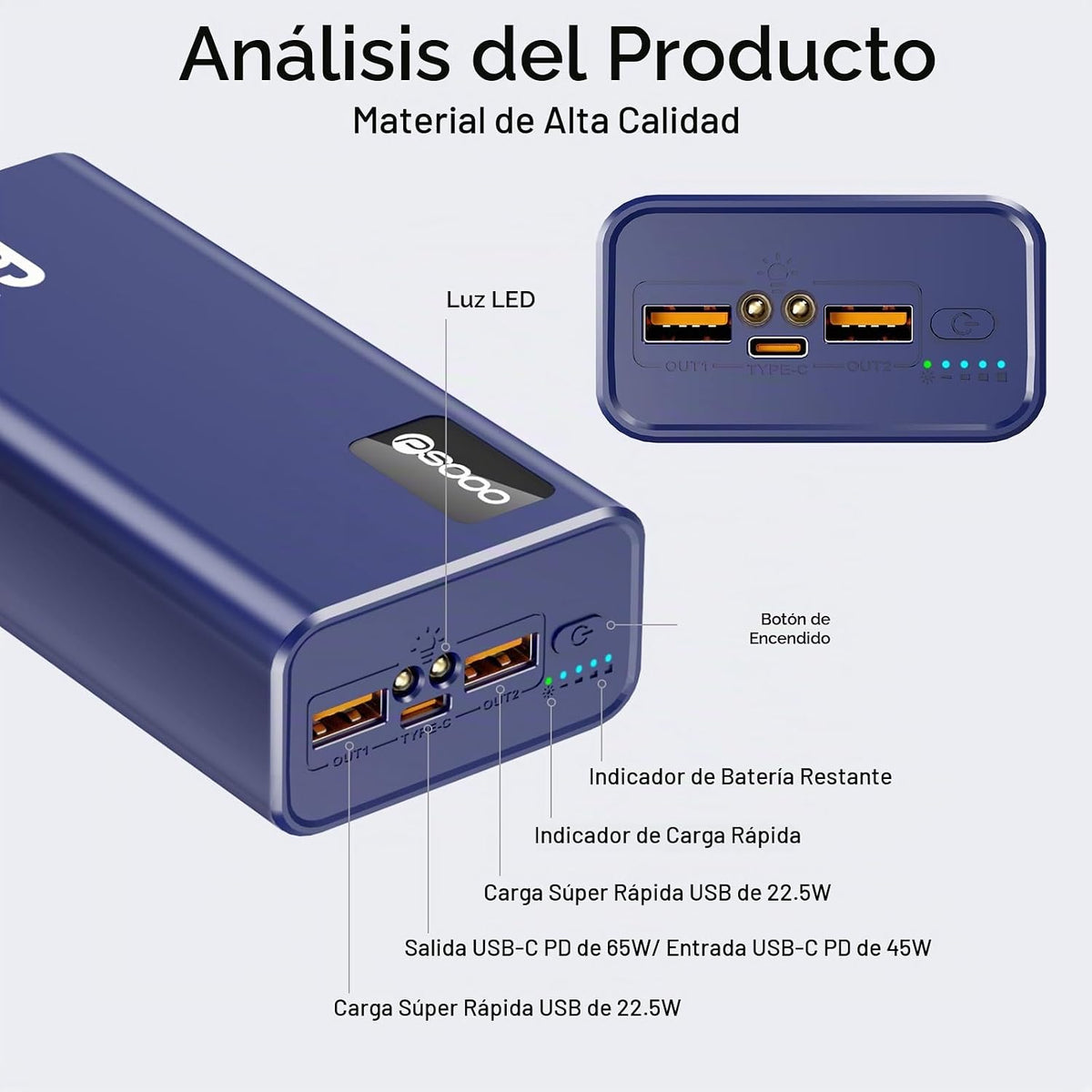 PSOOO Cargador portátil de 27000 mAh 65 W PD de carga rápida, bater...