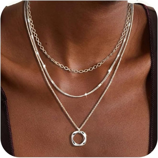 Cuzmly - Collares en capas de plata para mujer, conjunto de collare...
