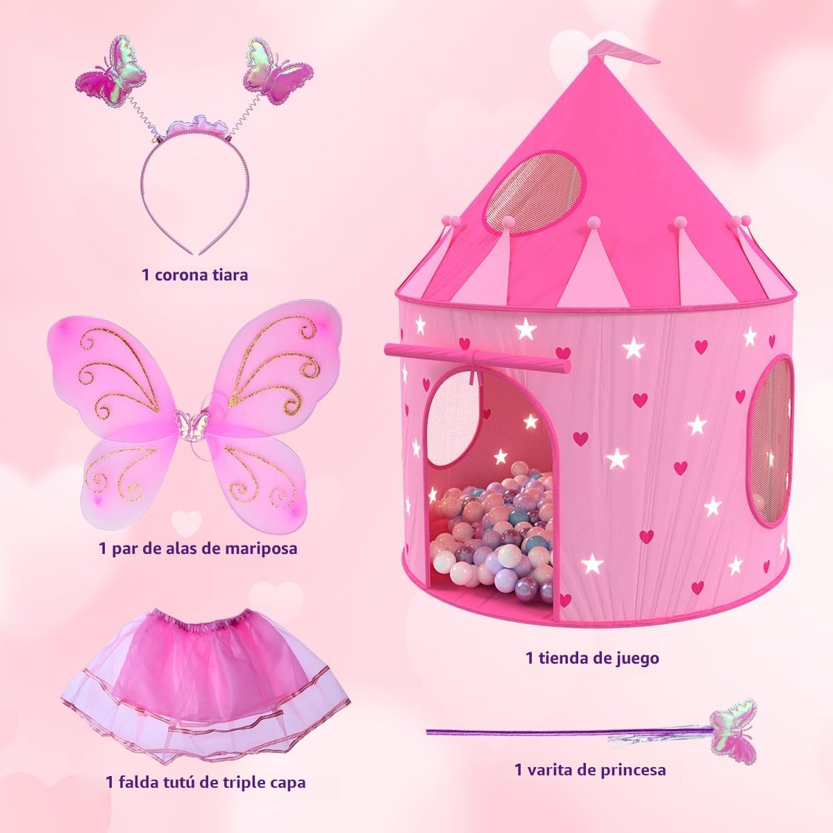 Playz Tienda de campaña de 5 piezas de Princess Castle Play para ni...