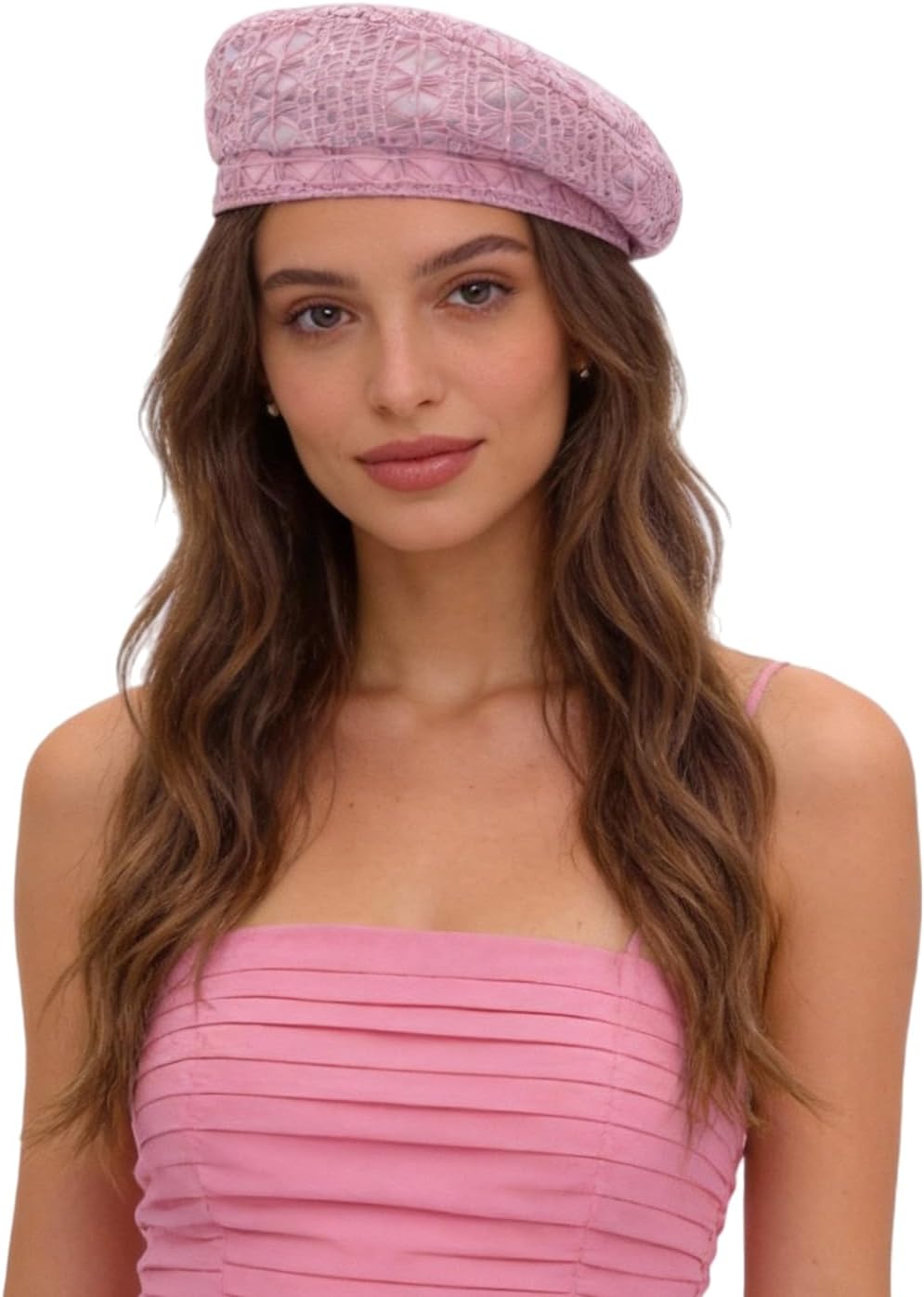 MOSSTYUS Boina ligera de encaje para mujer, diseño floral, transpir...