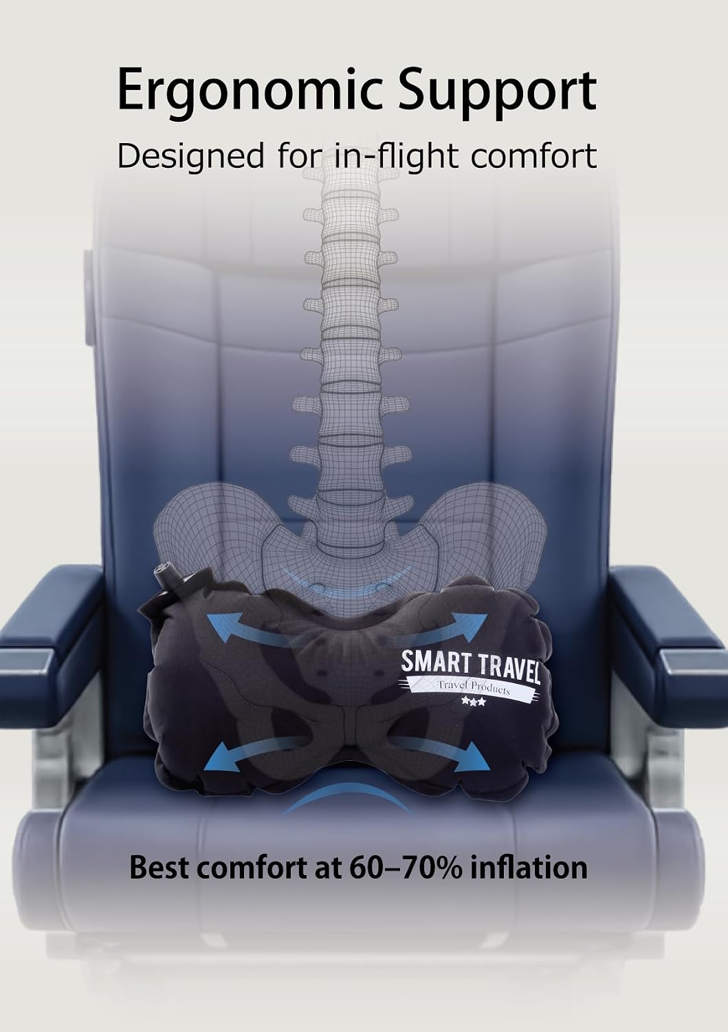 Almohada de viaje inflable de viaje SMART para asiento de avión | C...