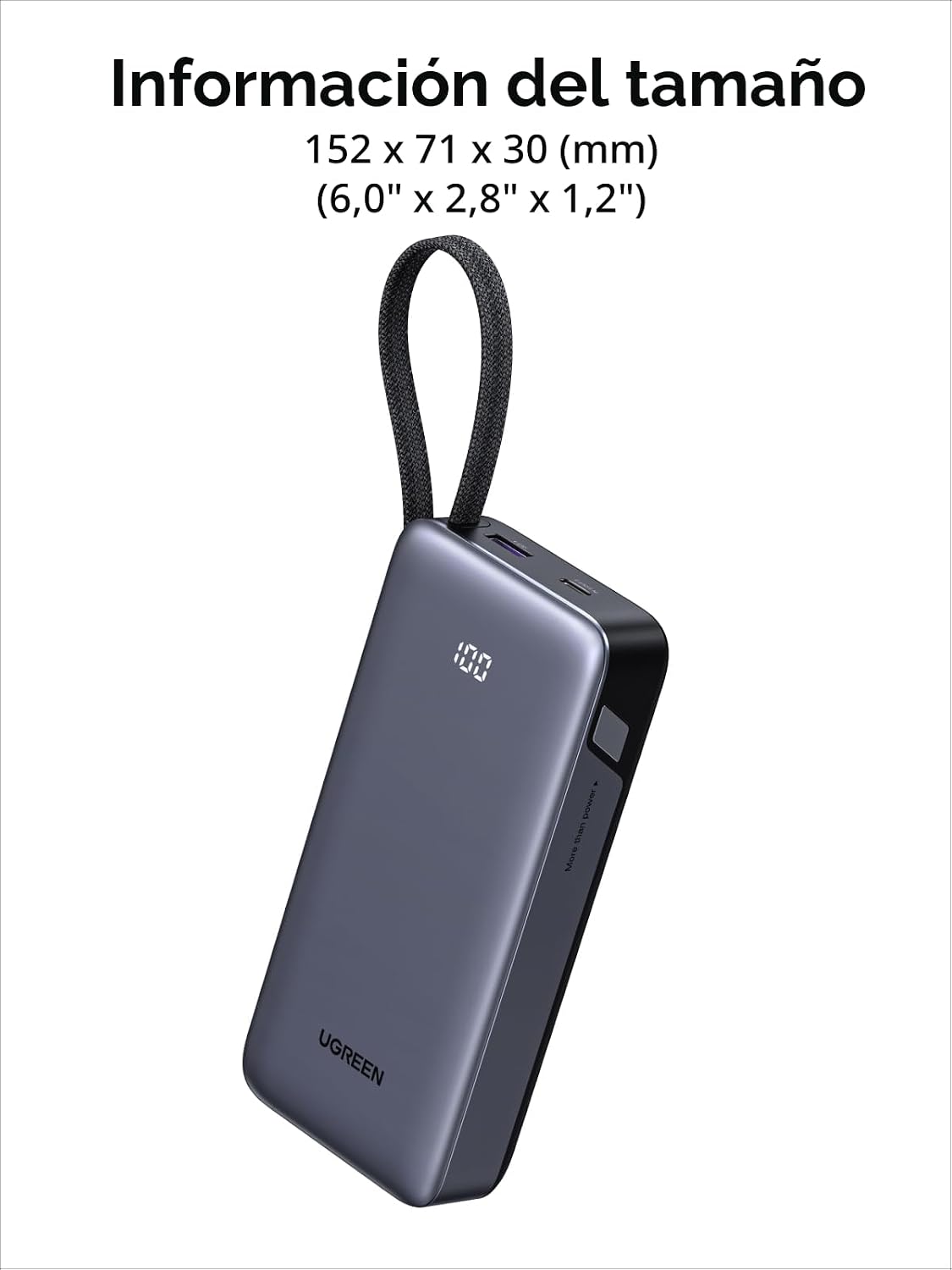 UGREEN Nexode 20000mAh 45W Power Bank, cable incorporado para iPhon...