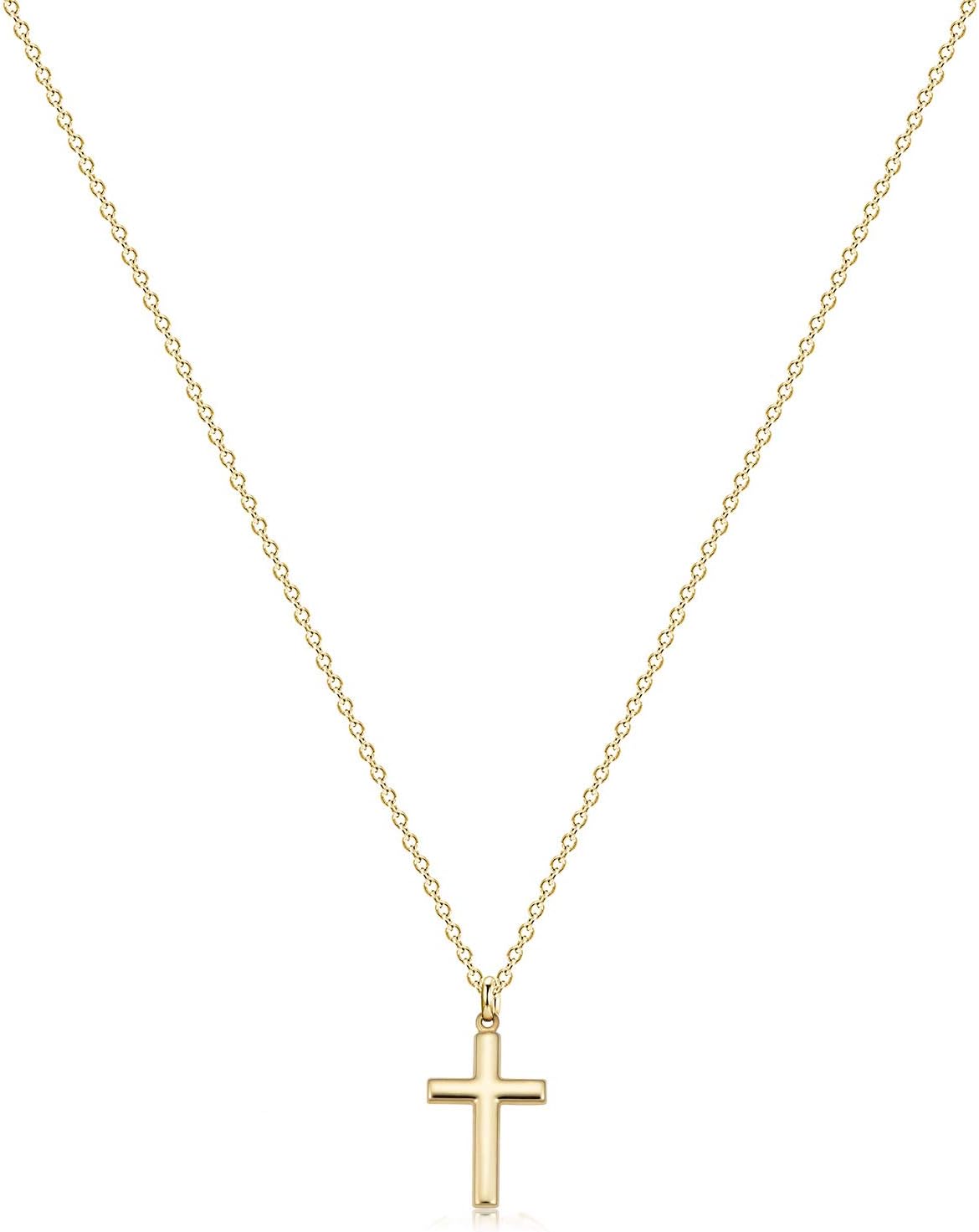 Fettero - Collar con dije de cruz de fe, chapado en oro de 14 K, ca...