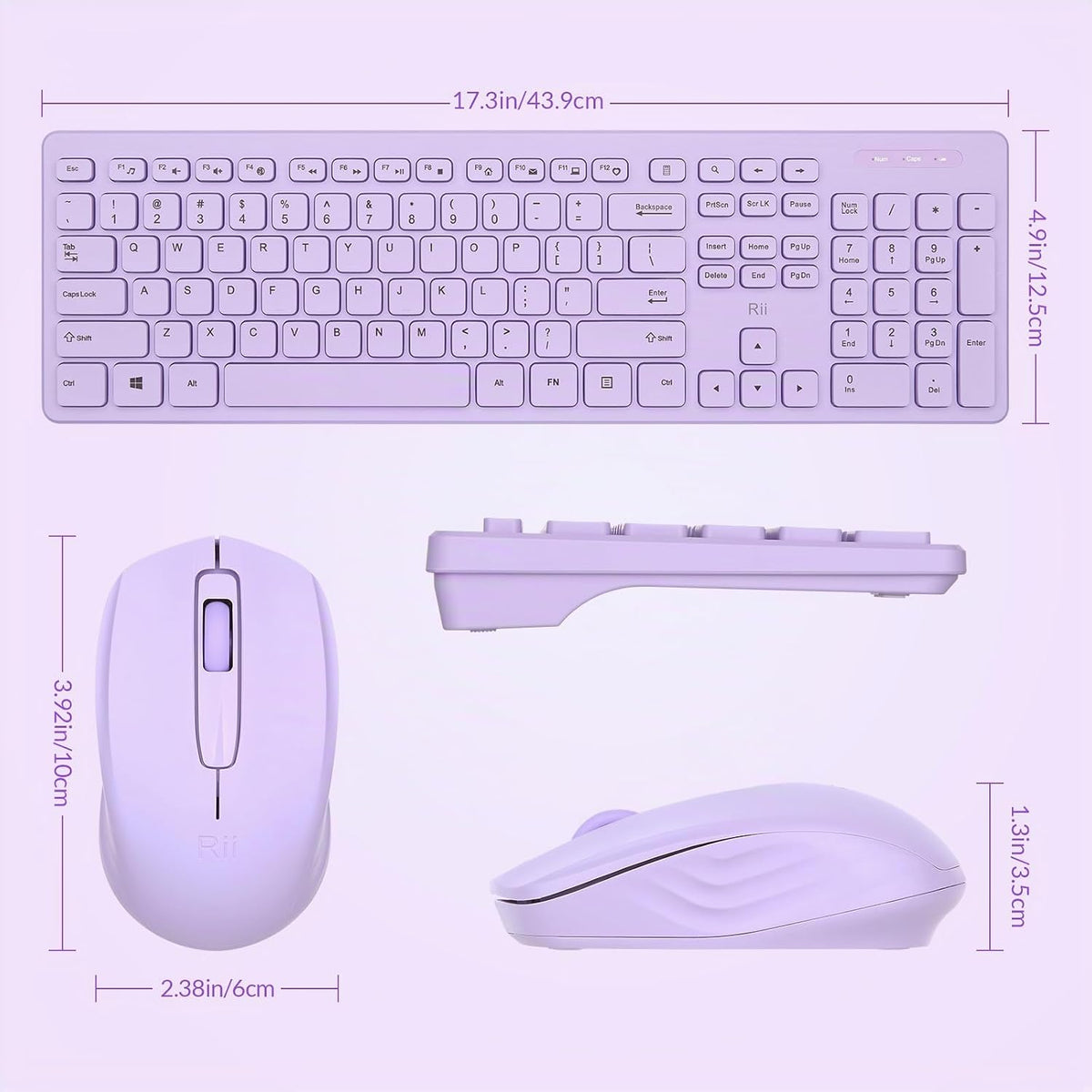 Combo de teclado y mouse inalámbricos, teclado estándar Rii para PC...