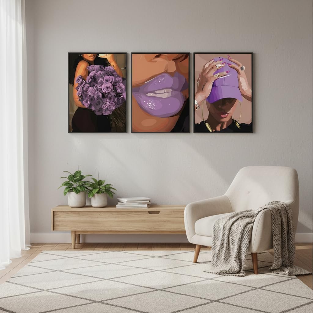 TEOVGKN 3 piezas de arte de pared de niña negra, decoración estétic...
