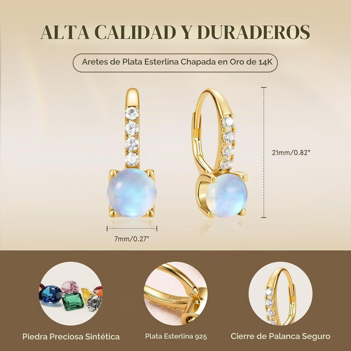 FANCIME Pendientes colgantes de plata de ley chapada en oro de 14 q...