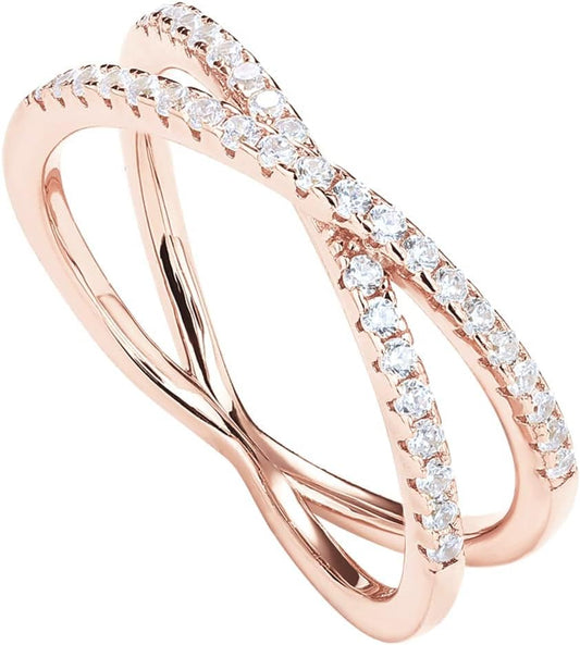 PAVOI - Anillo en X chapado en oro de 14 quilates con diamantes de...