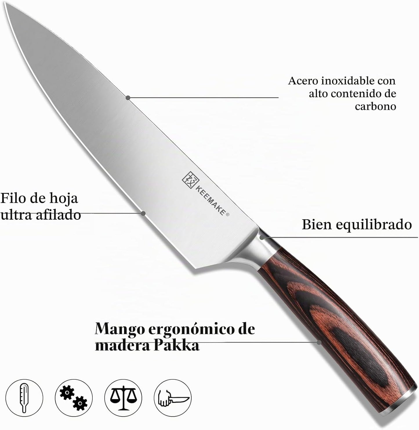 KEEMAKE - Juego de cuchillos de cocina de 5 piezas. Cuchillos de co...