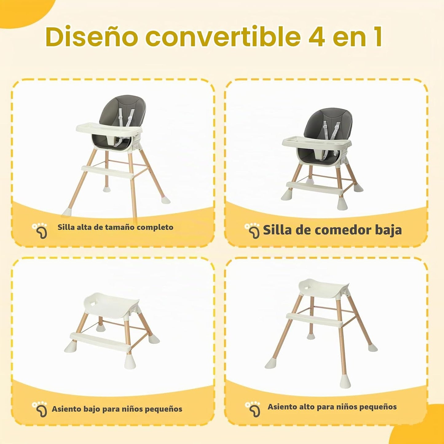 JOYMOR Silla alta convertible 5 en 1, silla alta para bebés y niños...
