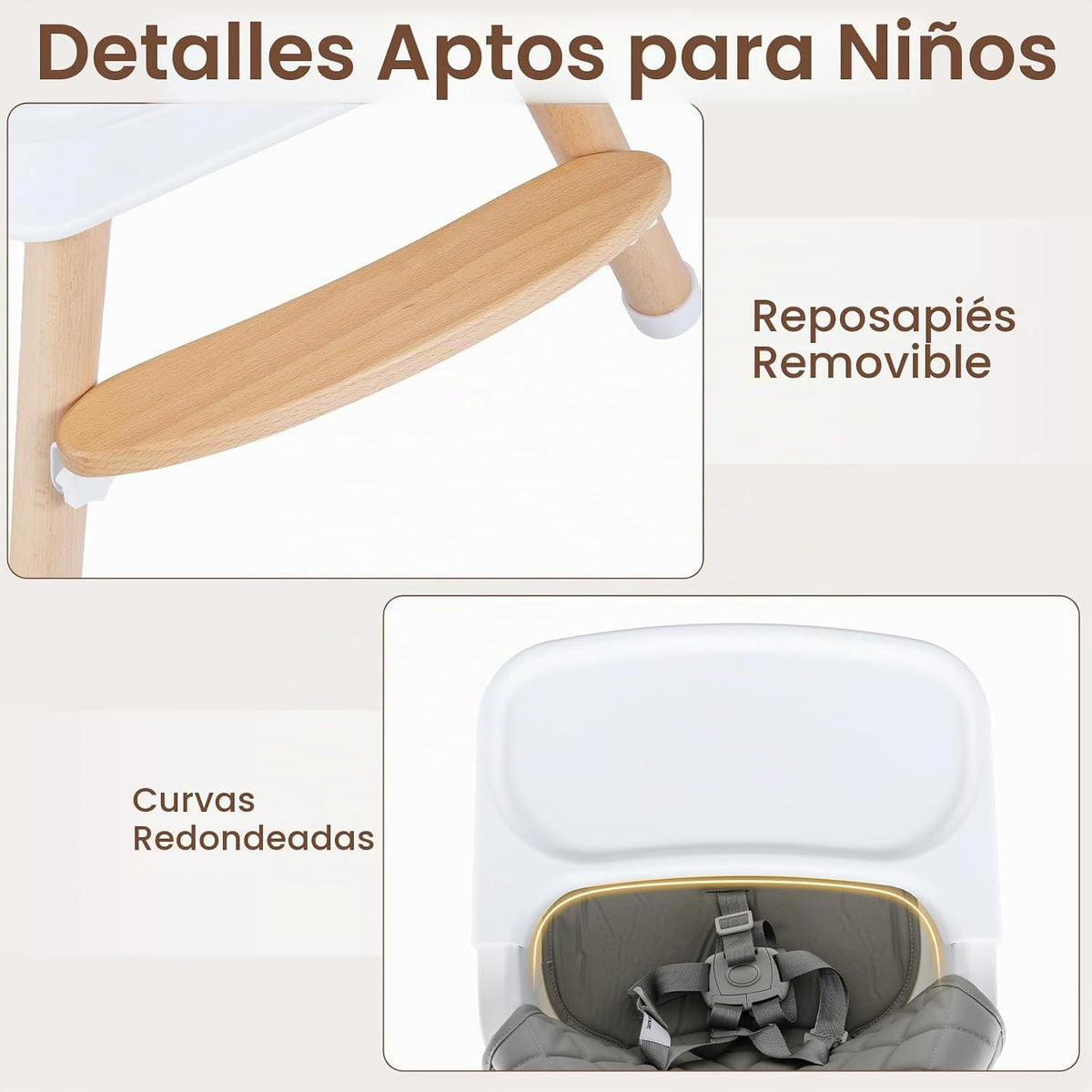INFANS Silla alta para bebé, silla alta convertible de madera 6 en...