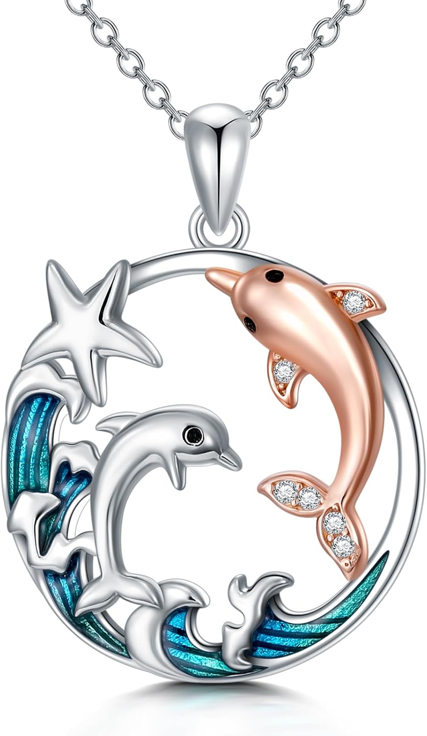 YYmqmq Collar de plata de ley 925 con diseño de animales marinos co...