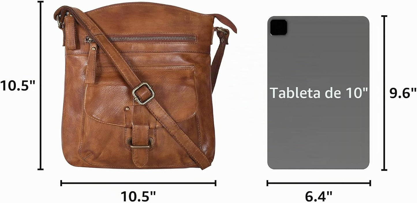 Bolso cruzado de cuero de Oak Leathers para mujer con correa de hom...