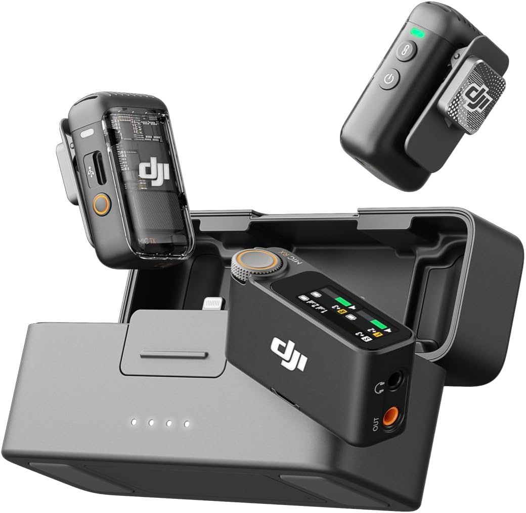 DJI Mic 2 (2 TX + 1 RX + estuche de carga), micrófono inalámbrico t...