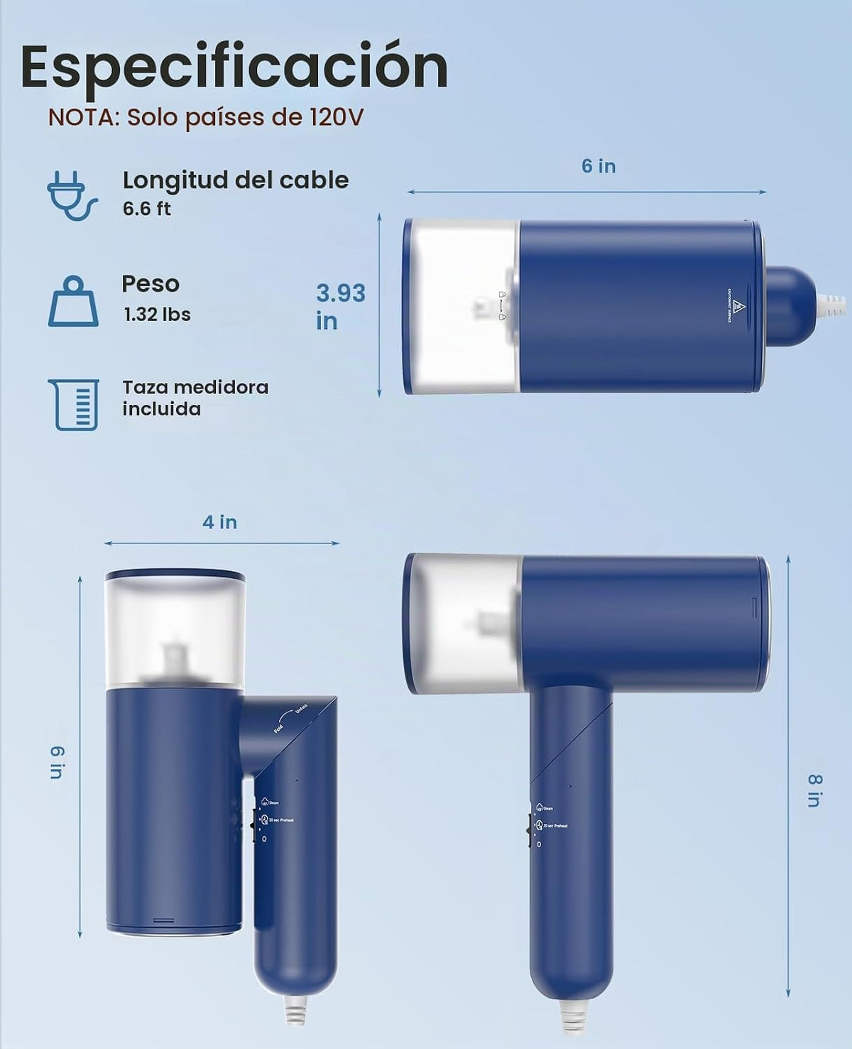 Vaporizador de mano para ropa, vaporizador de viaje plegable de 120...