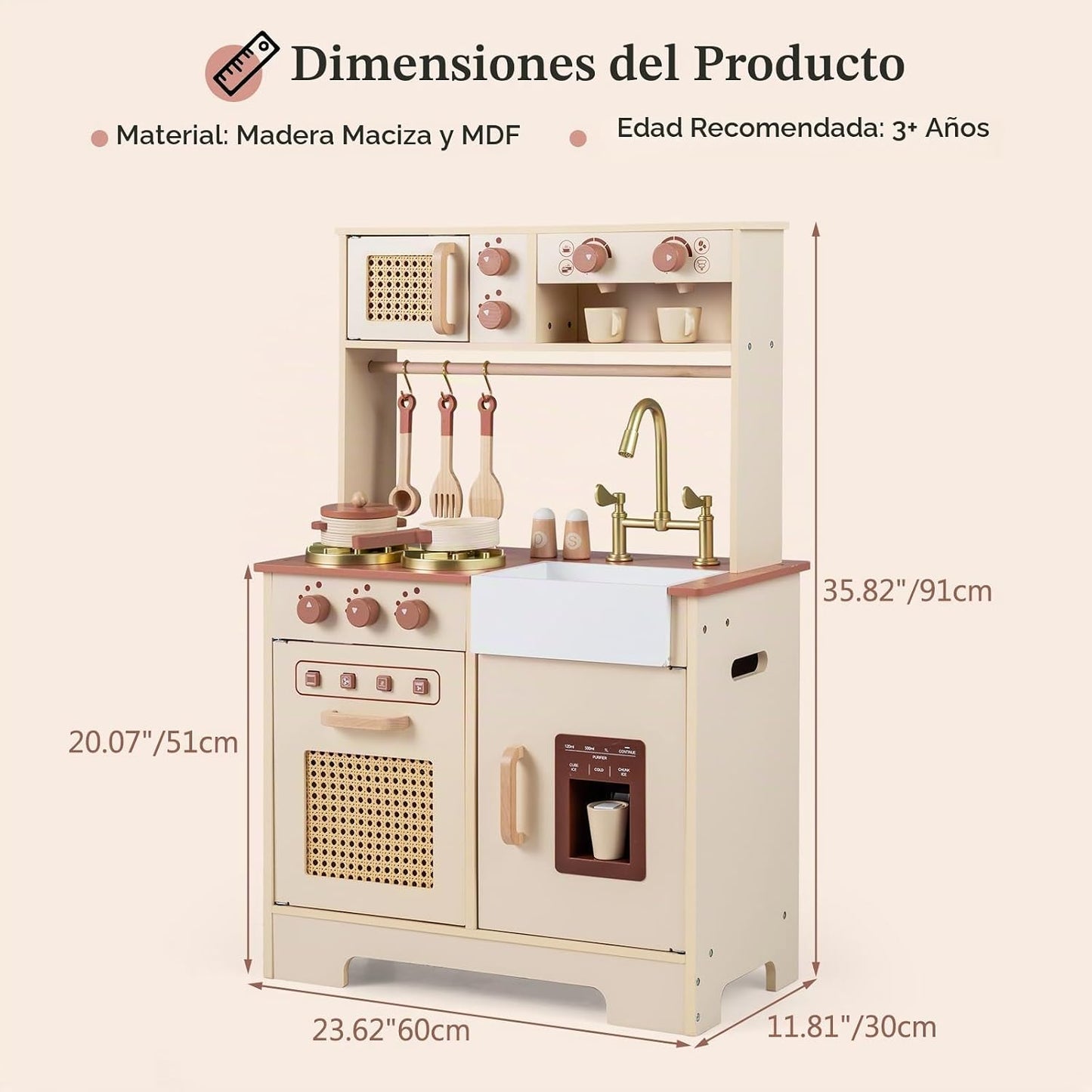 OLAKIDS Play Kitchen, juguete de cocina de madera para niños con so...