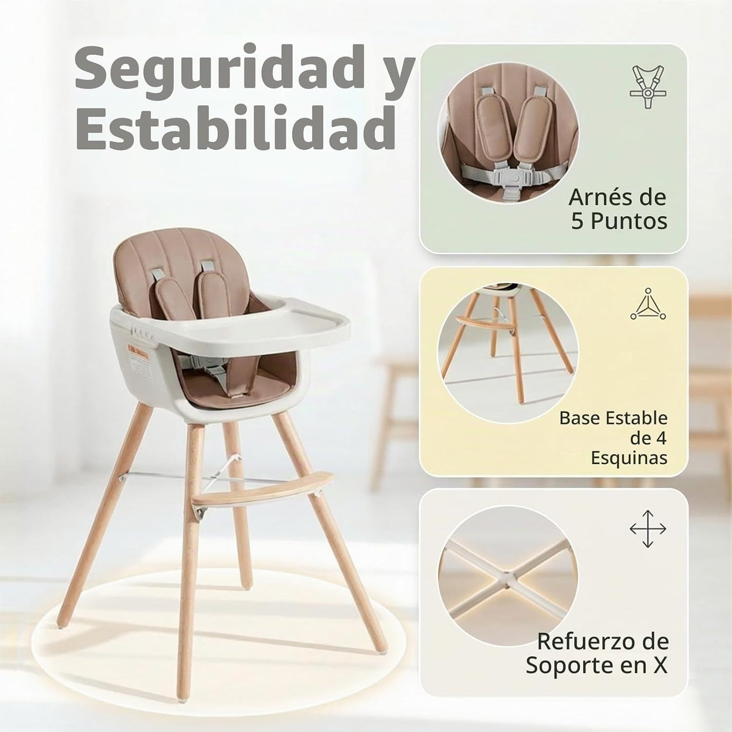 Mallify Silla alta de madera 3 en 1, sillas altas convertibles para...