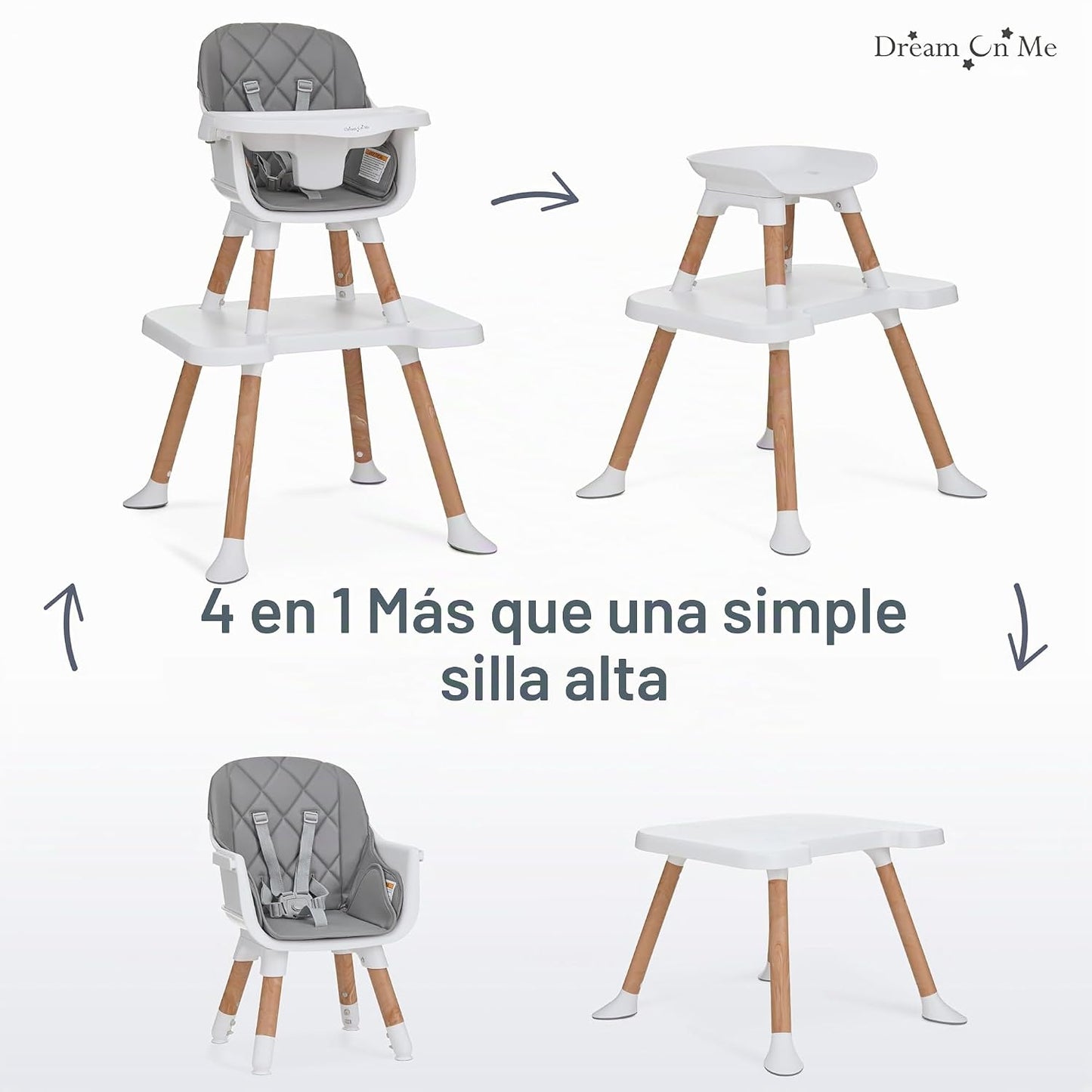 Dream On Me Luna - Silla alta convertible 4 en 1 para bebé en gris...