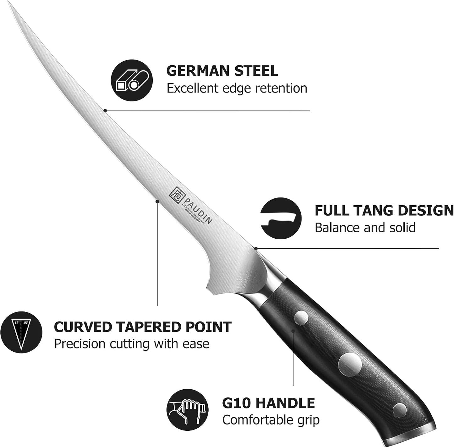 PAUDIN - Cuchillo de filetear de 7 pulgadas, cuchillo deshuesador d...