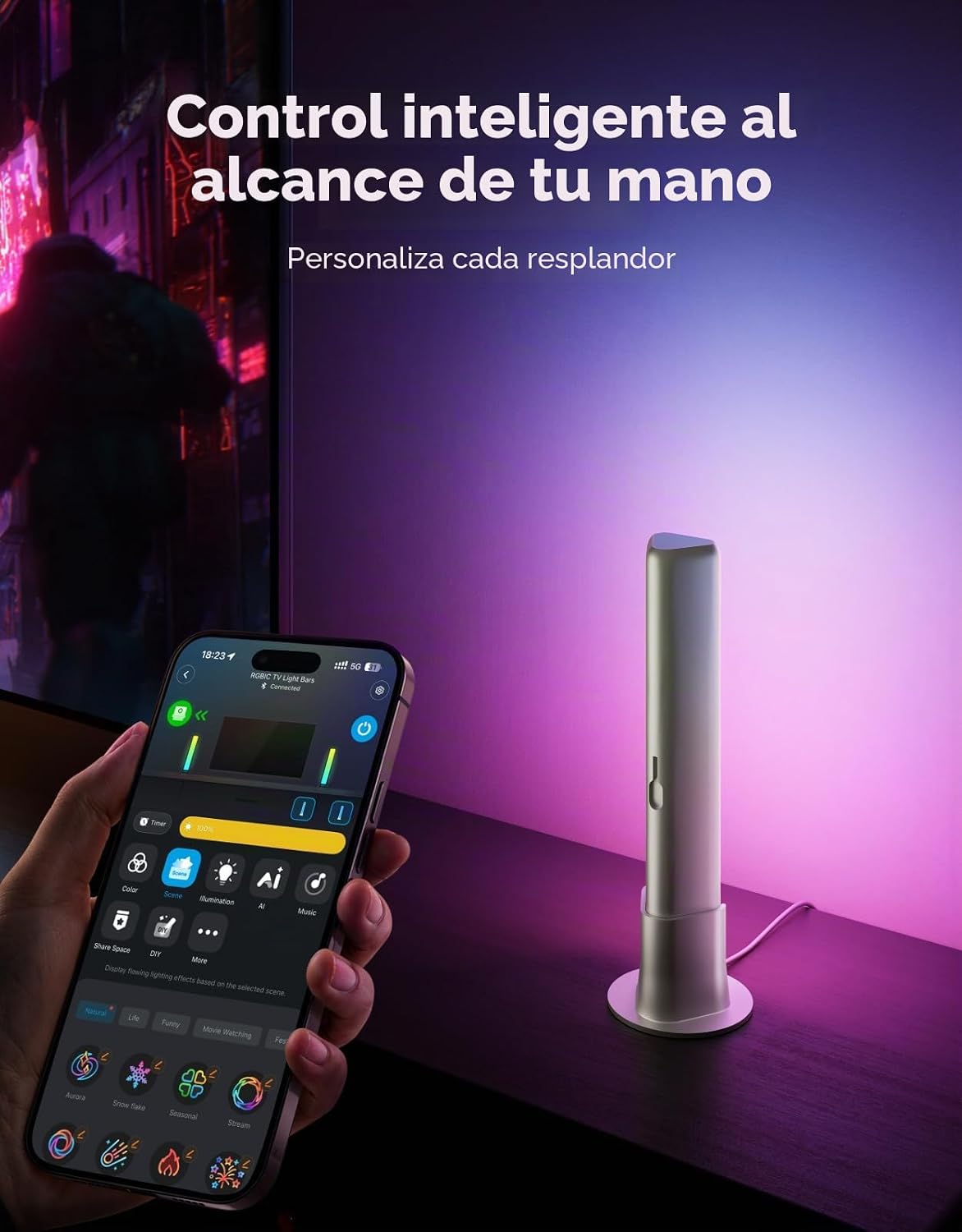 Govee Barra de luz LED inteligente, luces de TV WiFi RGBICWW compat...